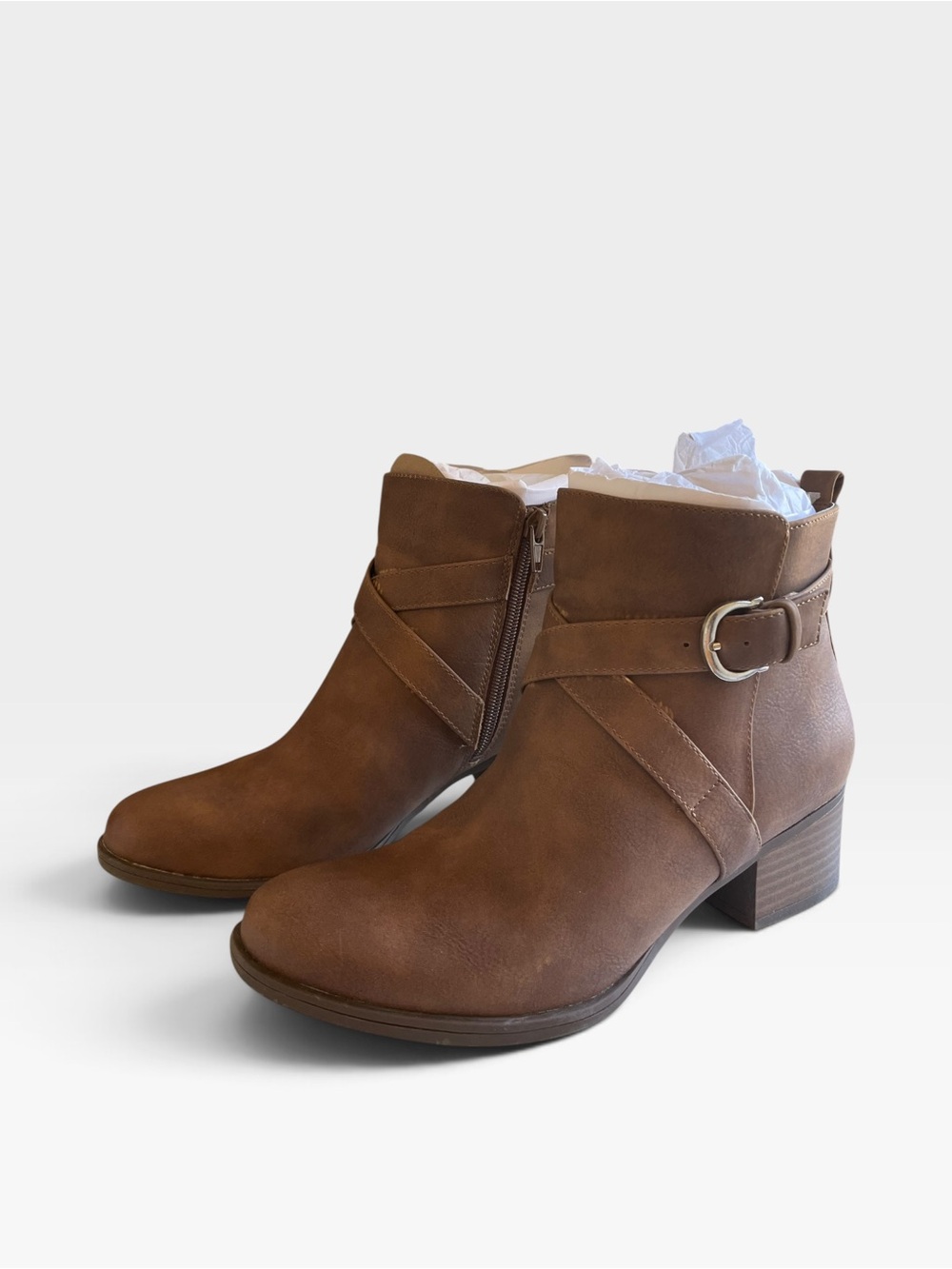 Brown Ankle Booties with Buckle Detail New with Scratches